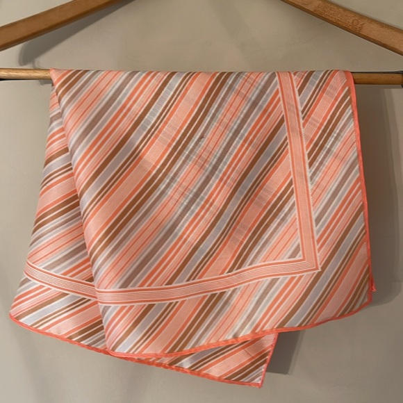 Vintage Pin Striped Peach & Tan Silk Blend Scarf - Picture 3 of 16